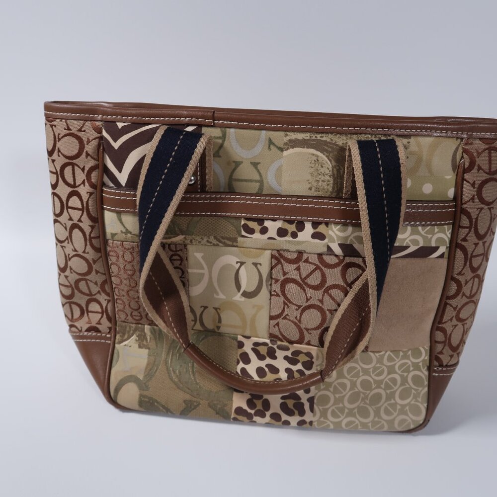 Patchwork Canvas Tote Hand Bag Leopard Print Eart… - image 4